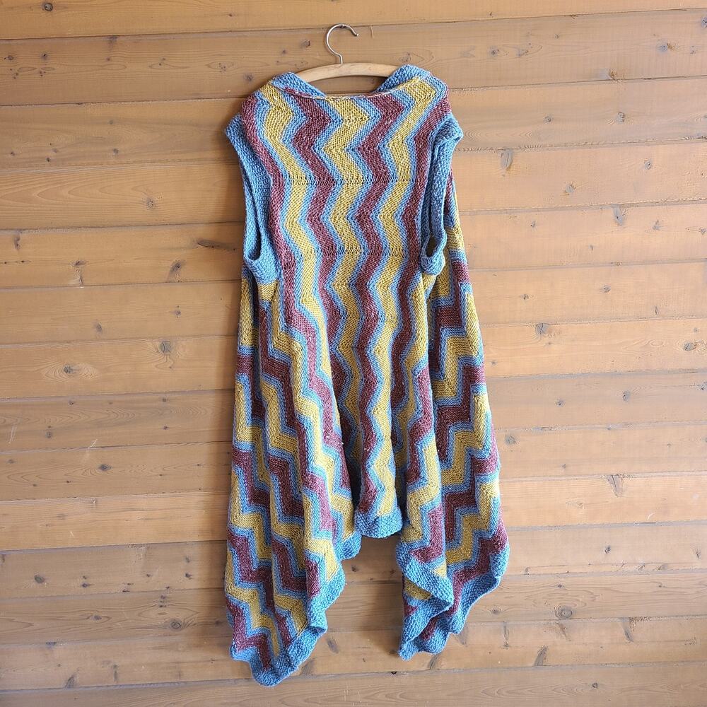 Handmade Cardigan Sweater Vest Chevron Knit High Low Zig Zag Retro Asymmetrical